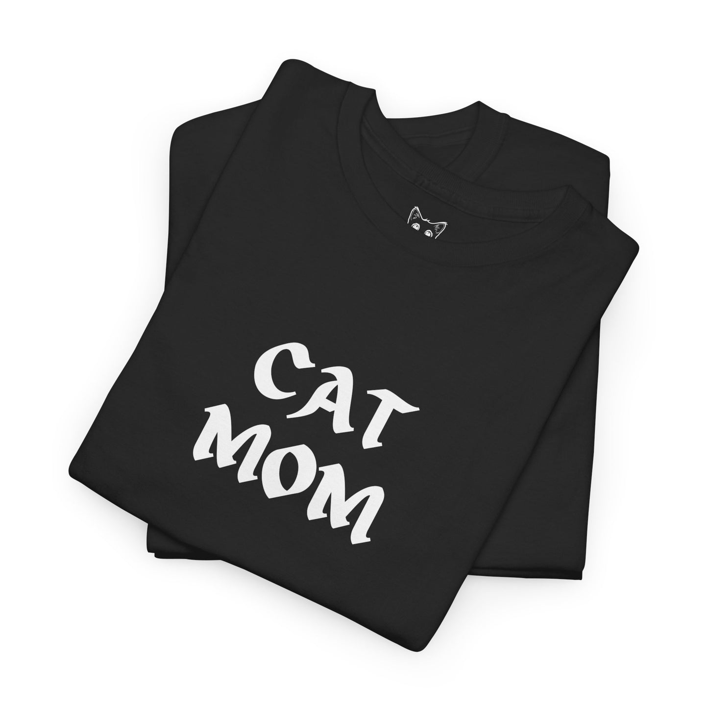 Black t shirt. text CAT MOM
