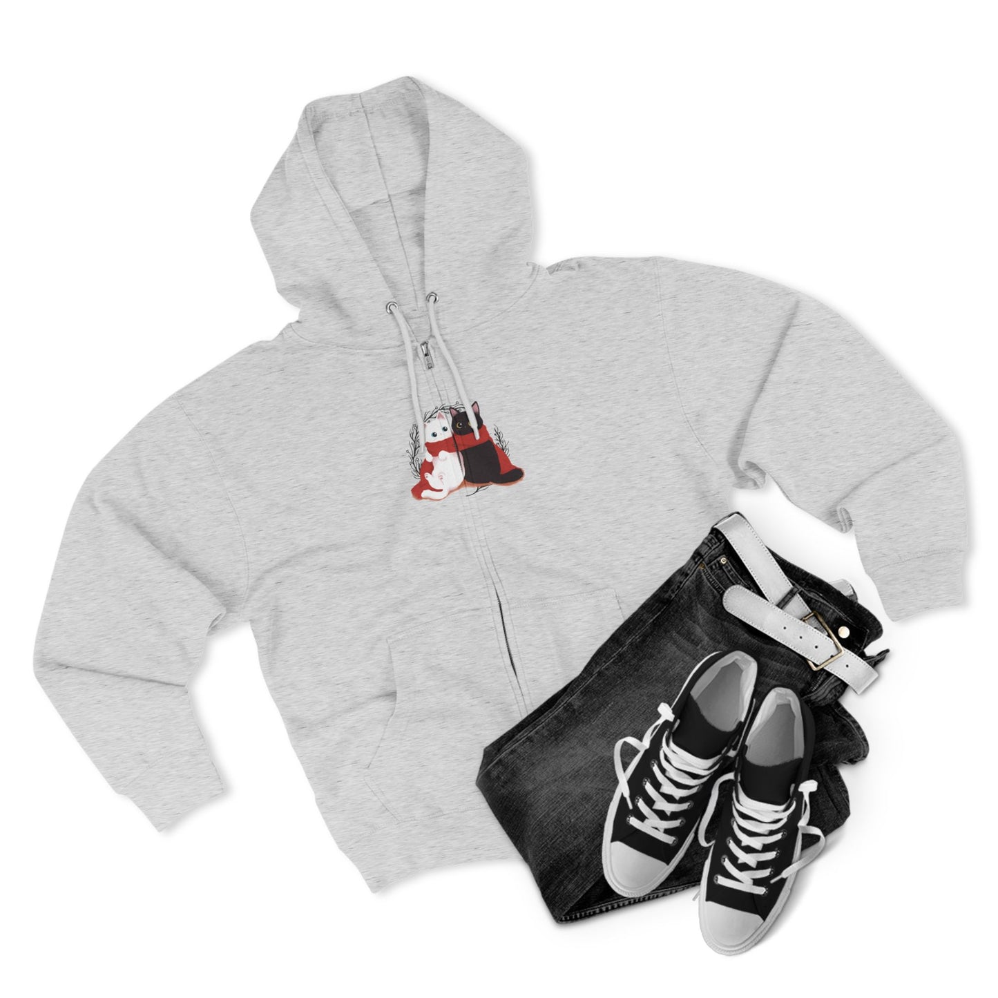 Winter Cat Love Zip Hoodie