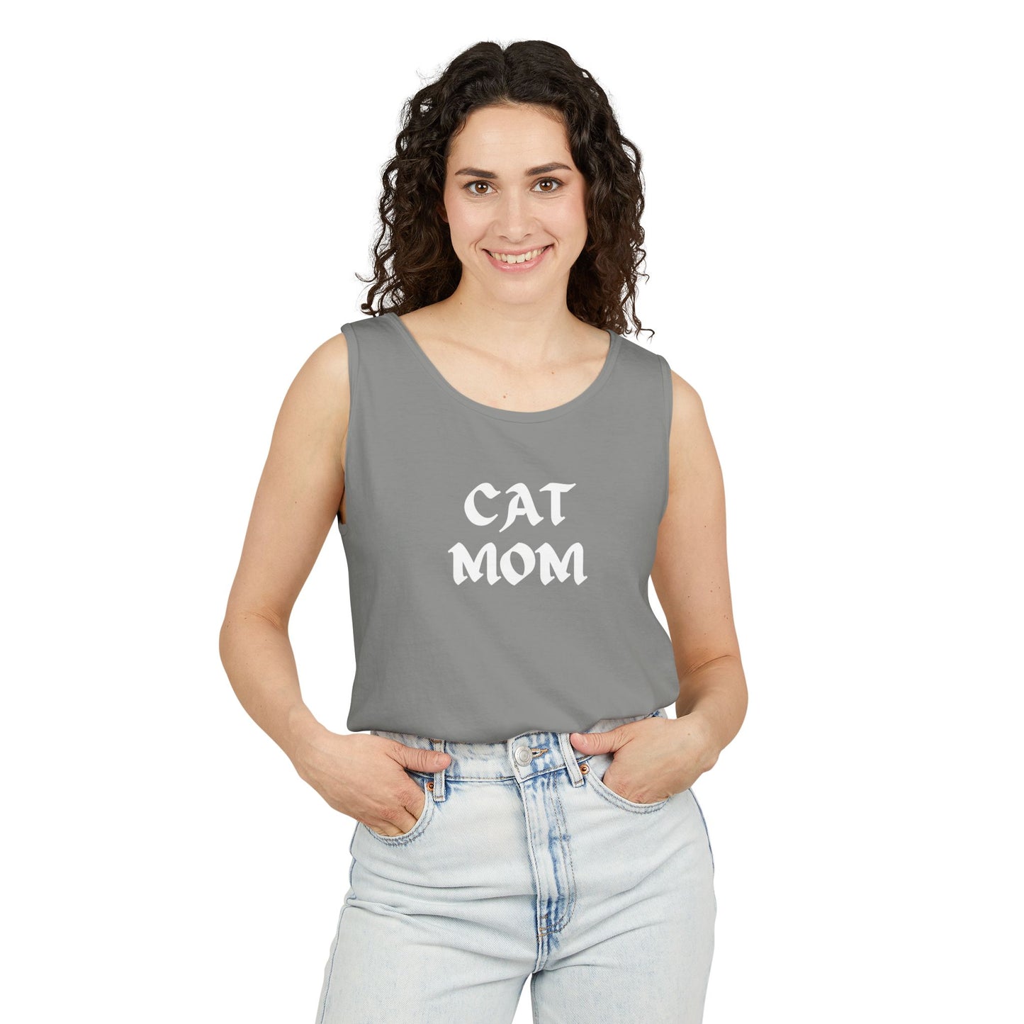 Granite tank top. cat mom text