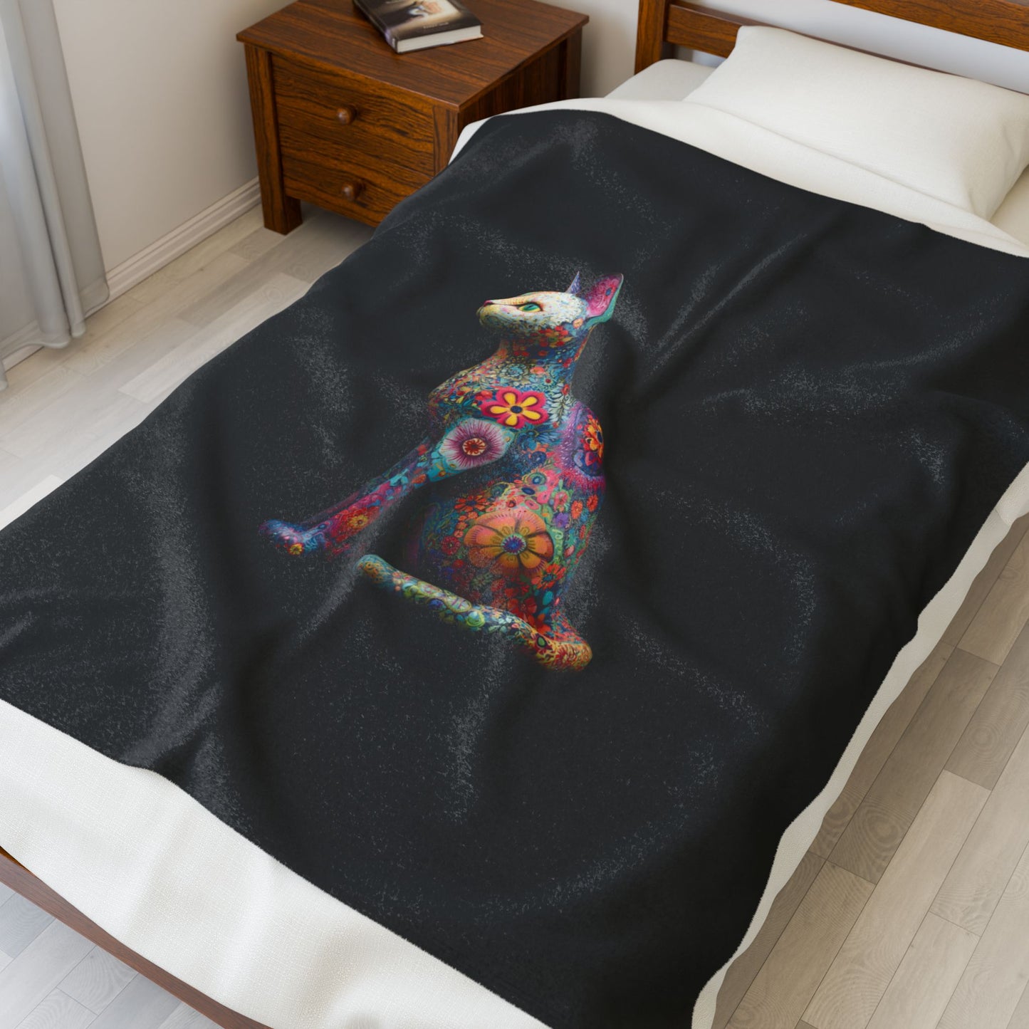 Colorful cat statue velveteen blanket