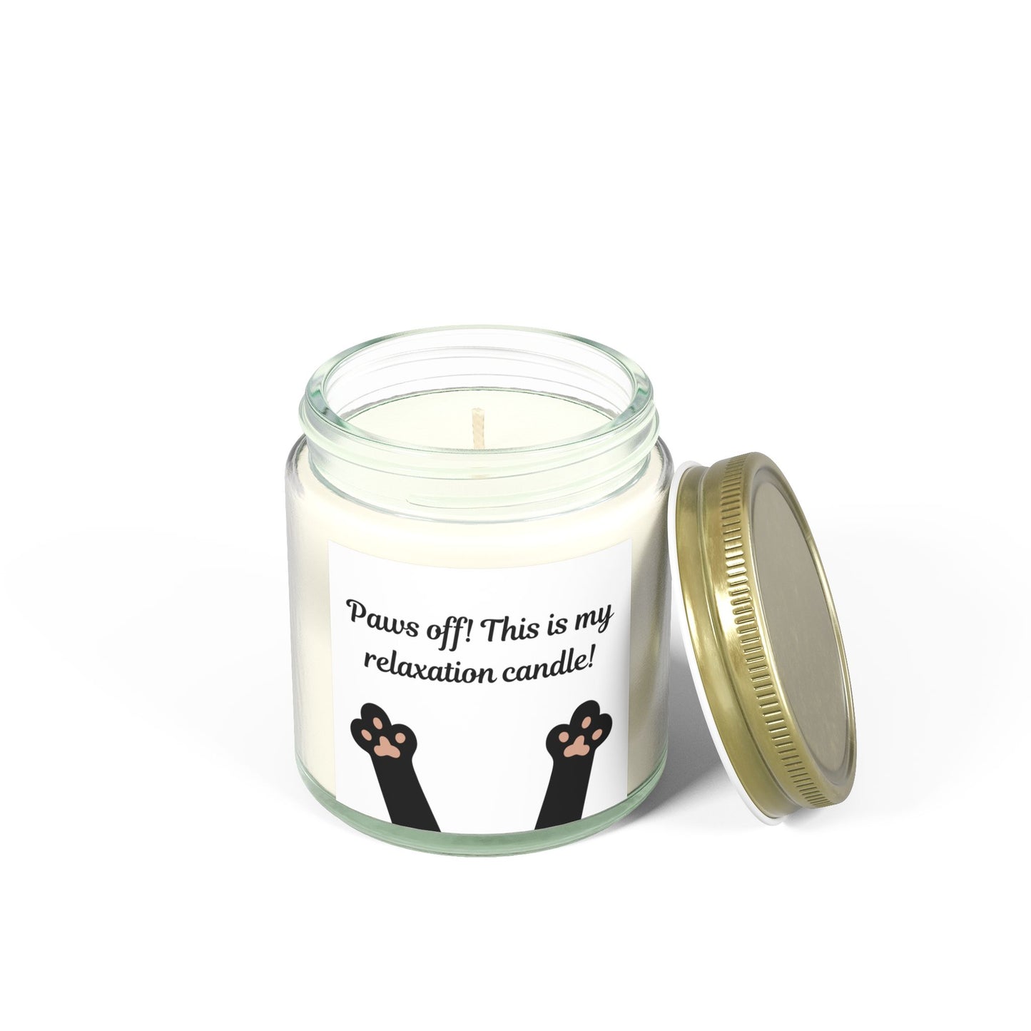 candle with cat paw image and paws off text
