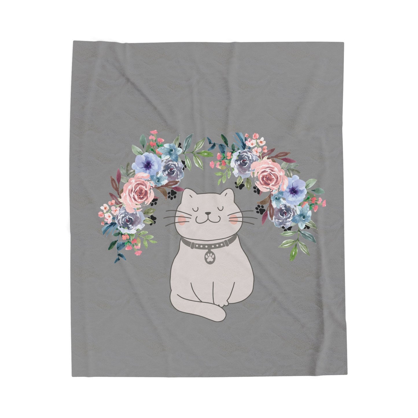 Flower Crown Cat Grey Velveteen Plush Blanket