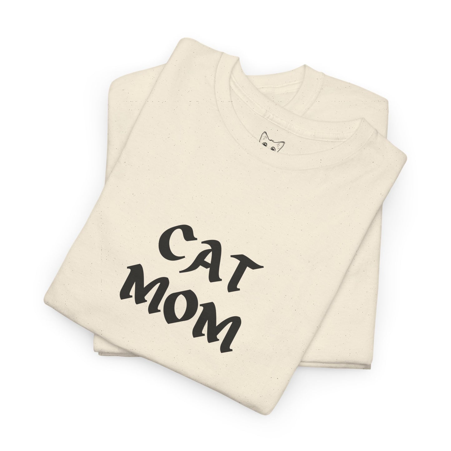 Natural color t shirt- text cat mom