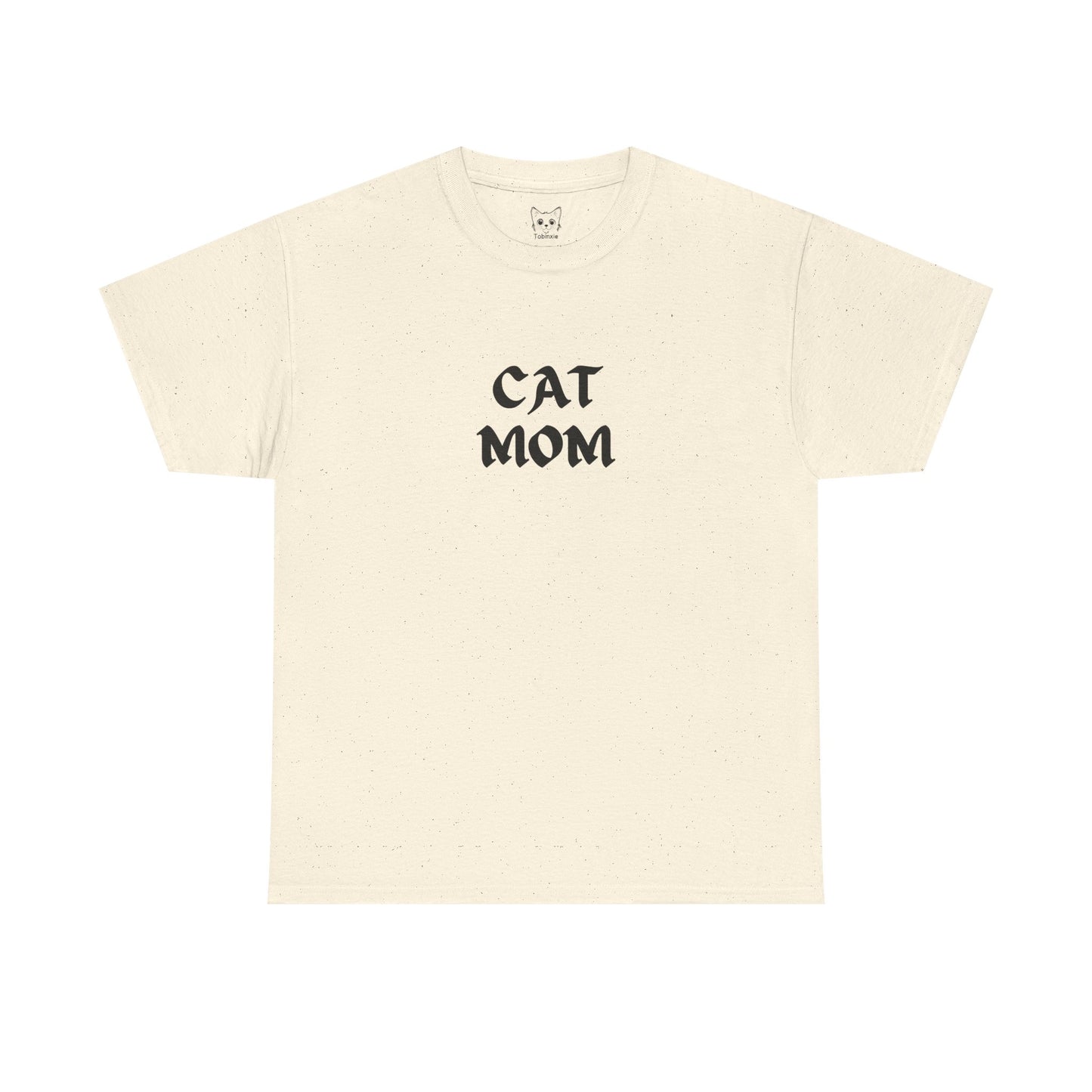 Natural color t shirt- text cat mom
