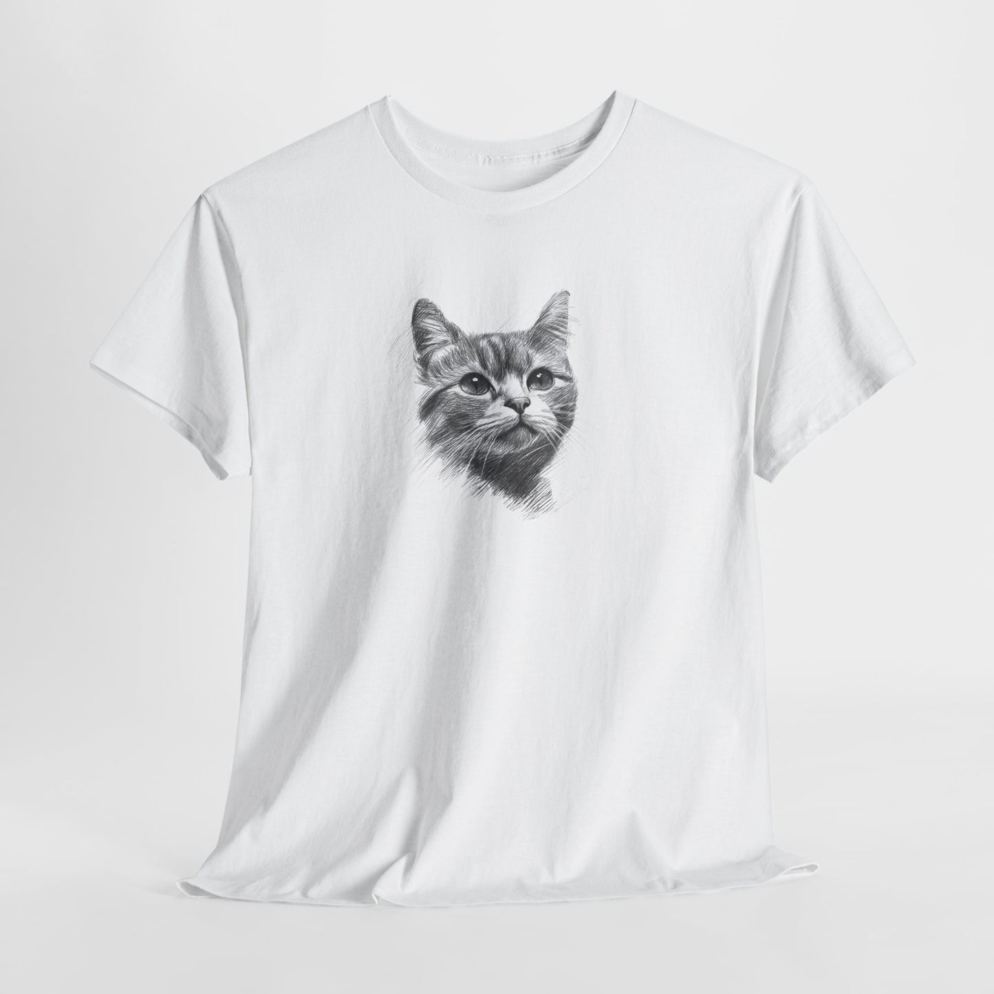 white t shirt- cute cat sketch