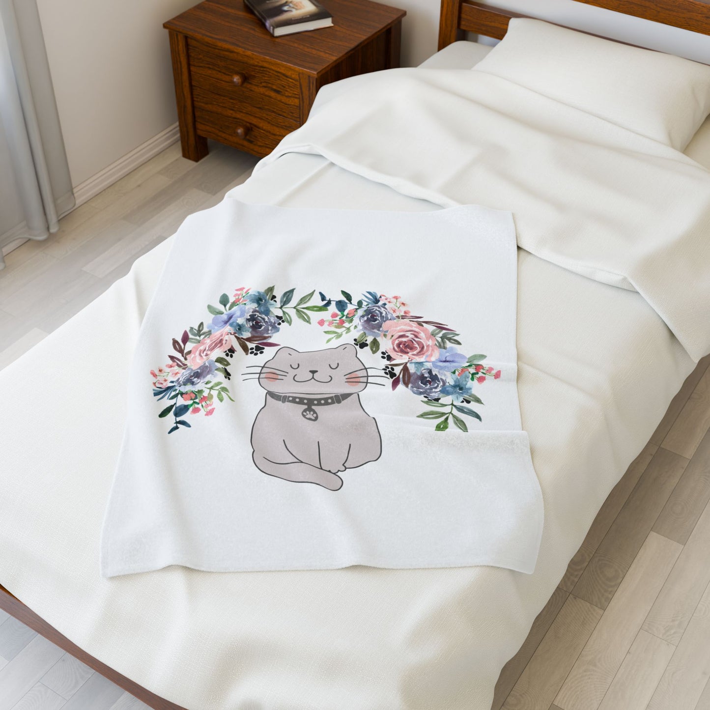 Flower Crown Cat Velveteen Plush Blanket