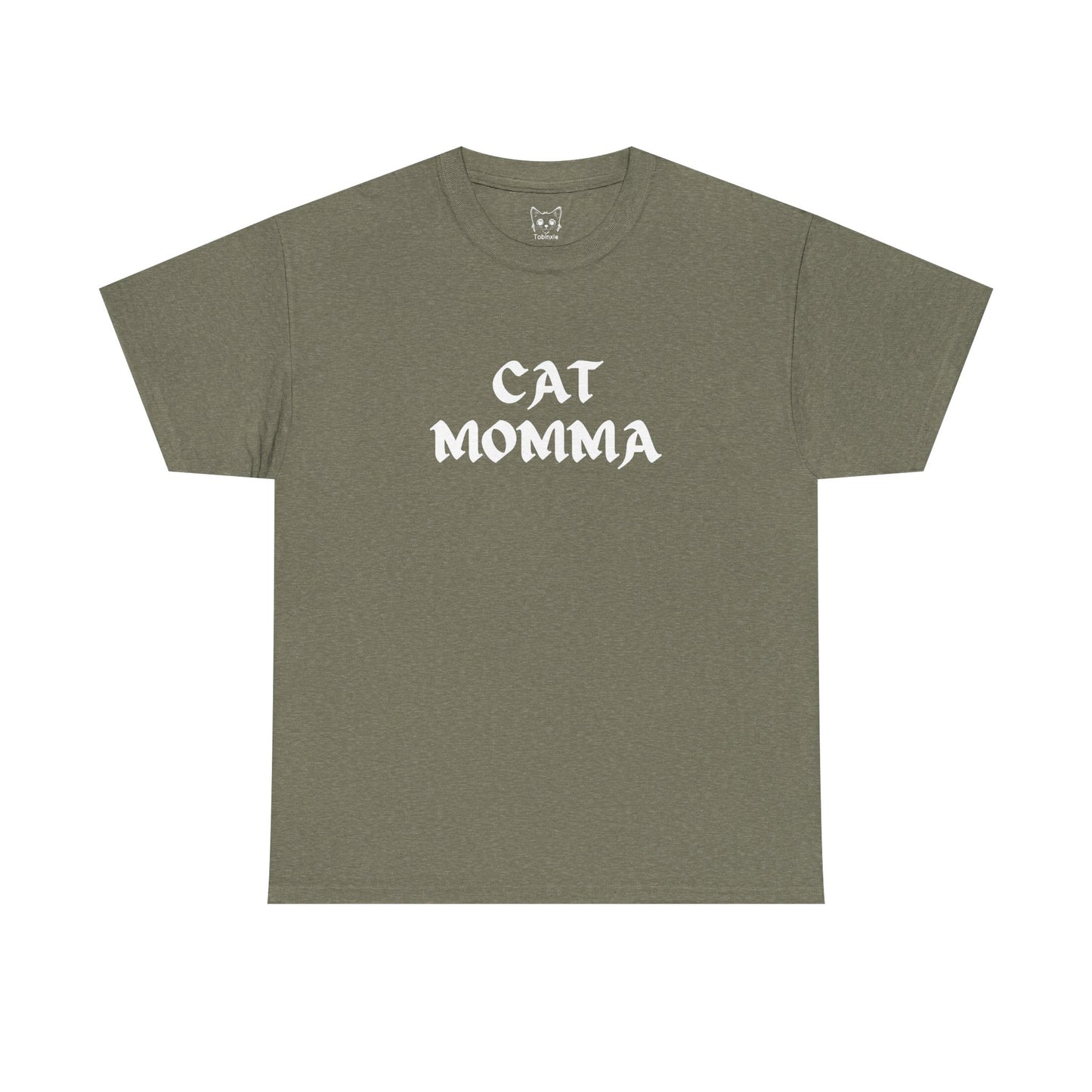 Military green t shirt- text cat momma