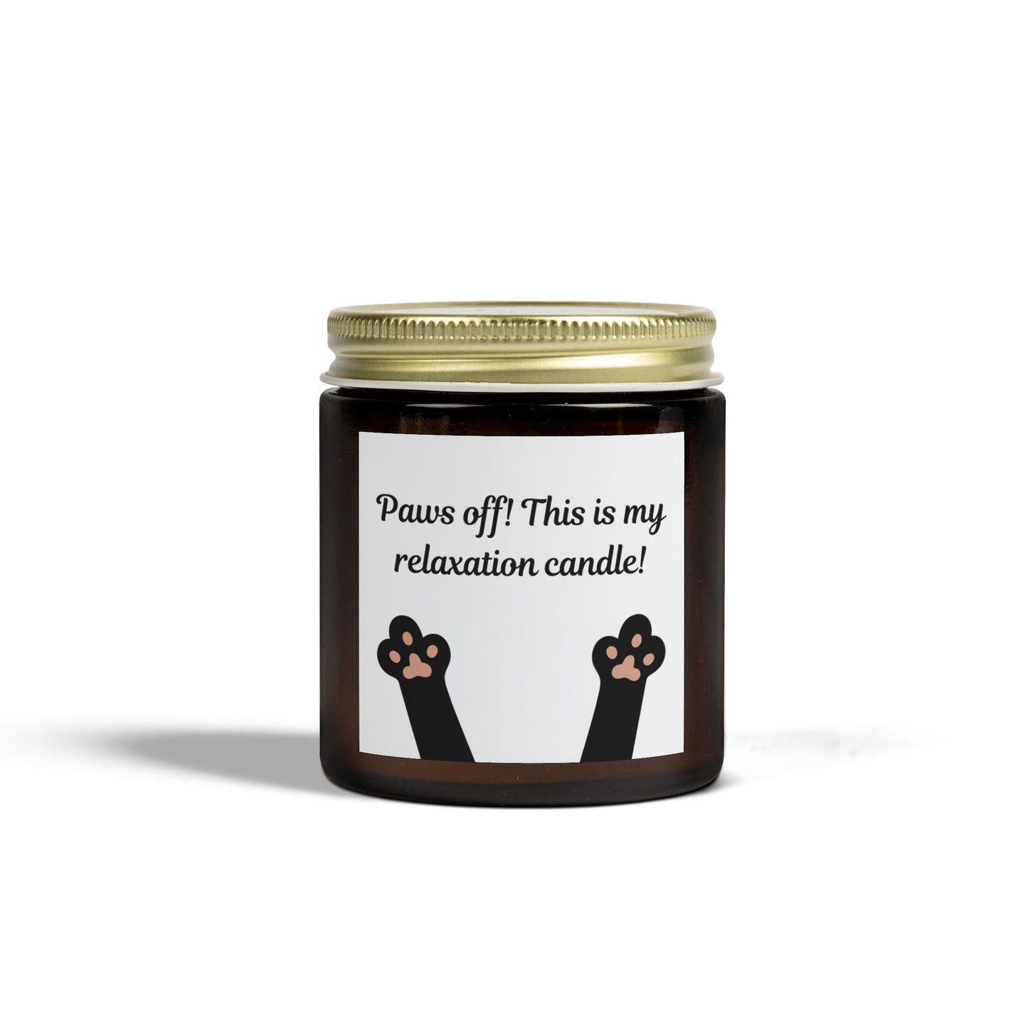 candle with cat paw image and paws off text