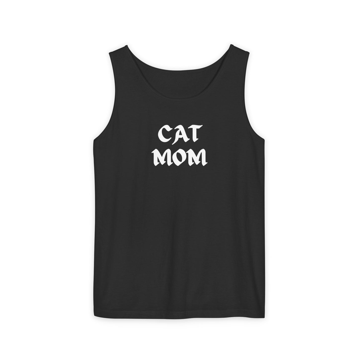 Black tank top. cat mom text