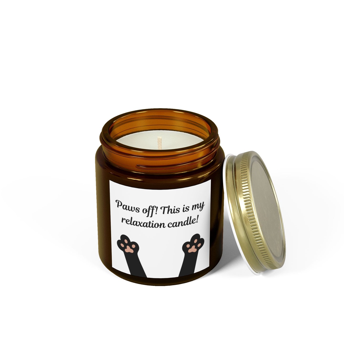 candle with cat paw image and paws off text