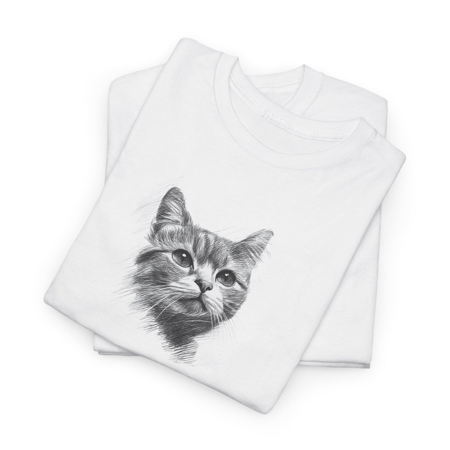 white t shirt- cute cat sketch