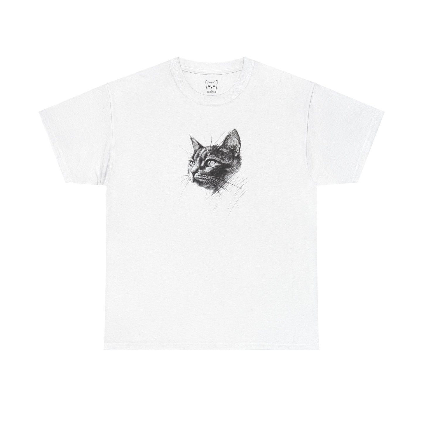white t shirt- dark cat sketch