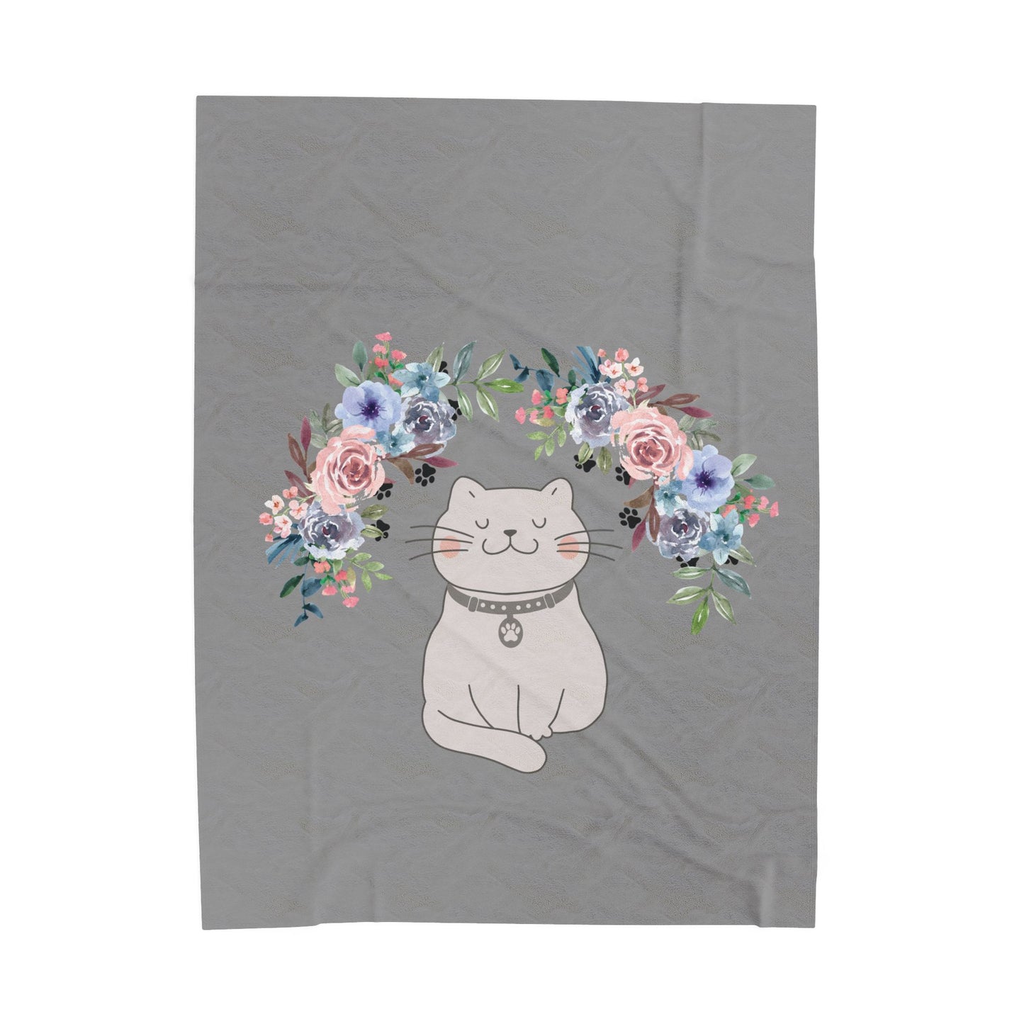 Flower Crown Cat Grey Velveteen Plush Blanket