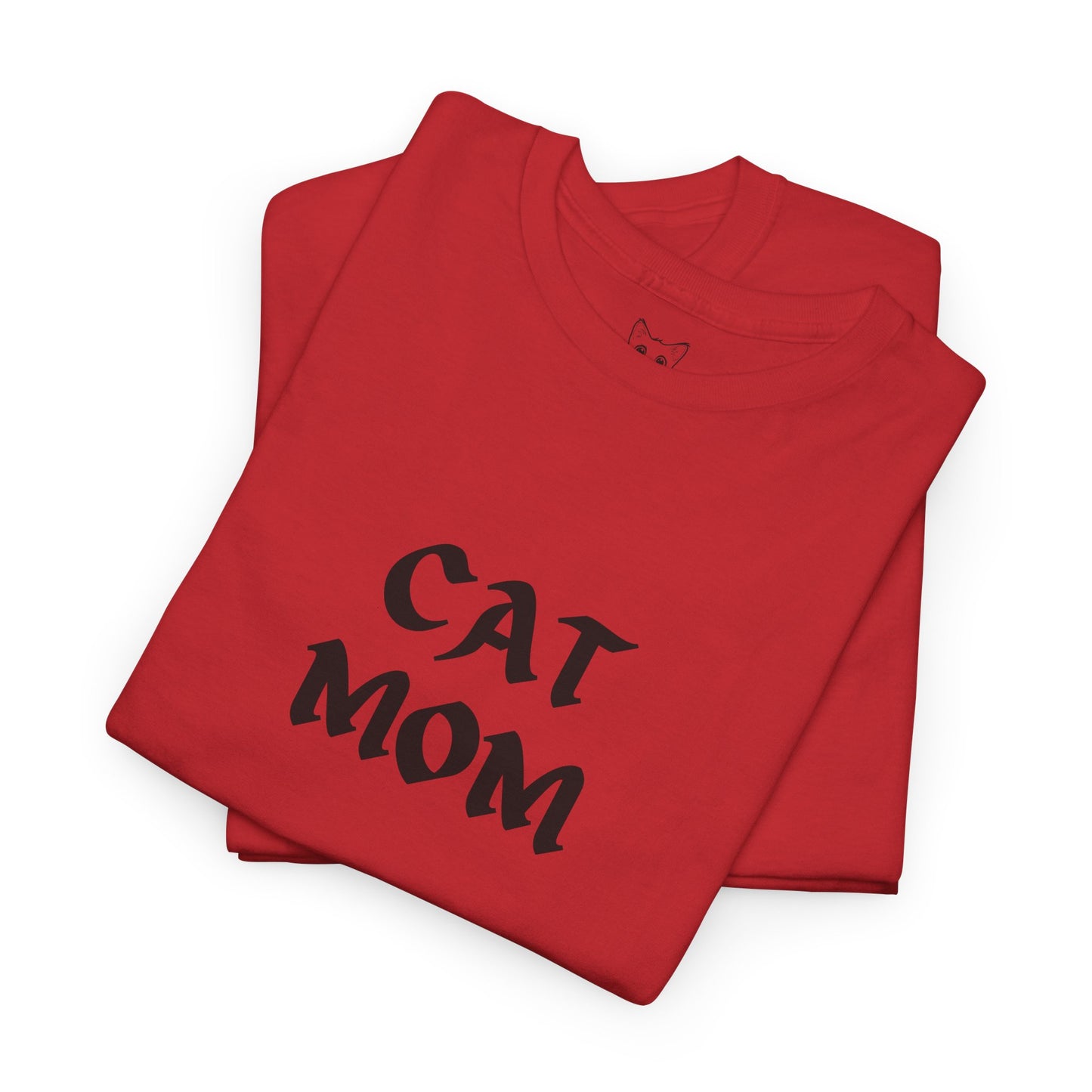 Red color t shirt- text cat mom