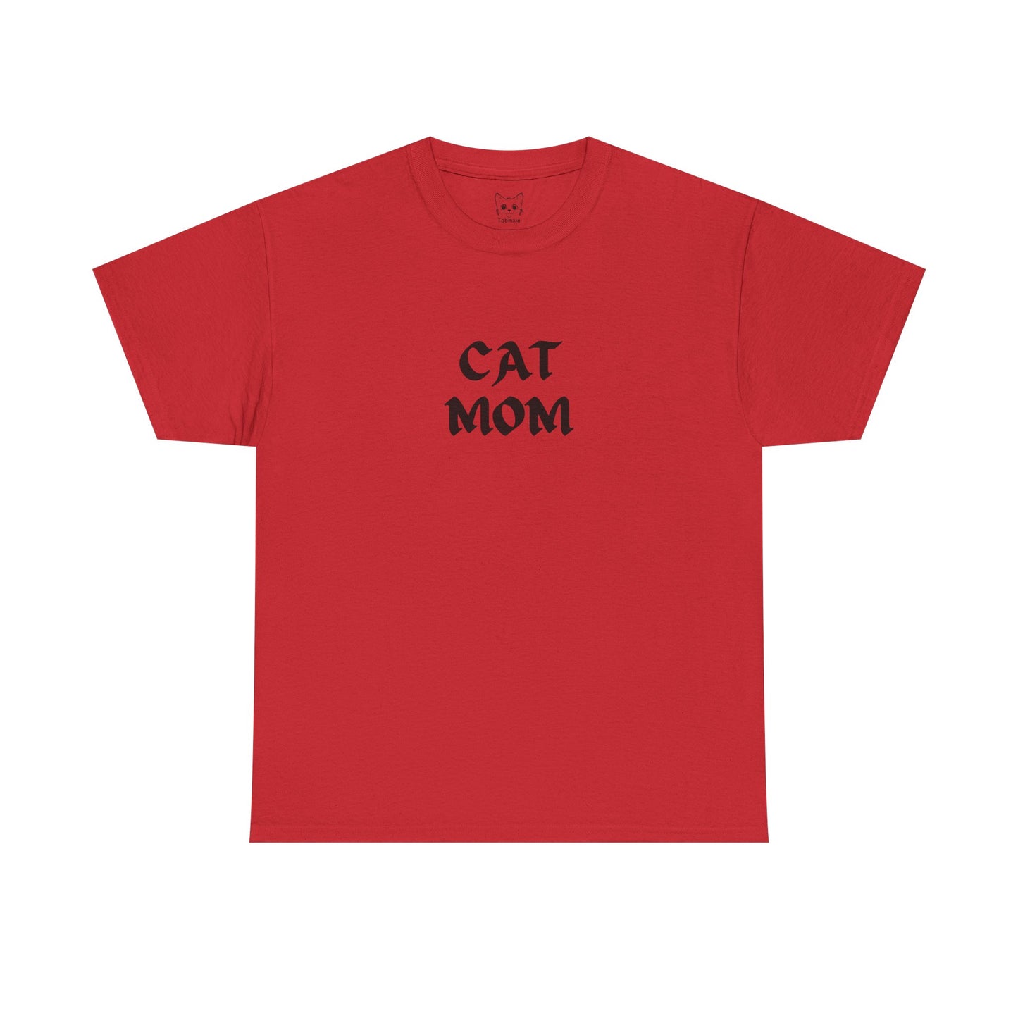 Red color t shirt- text cat mom