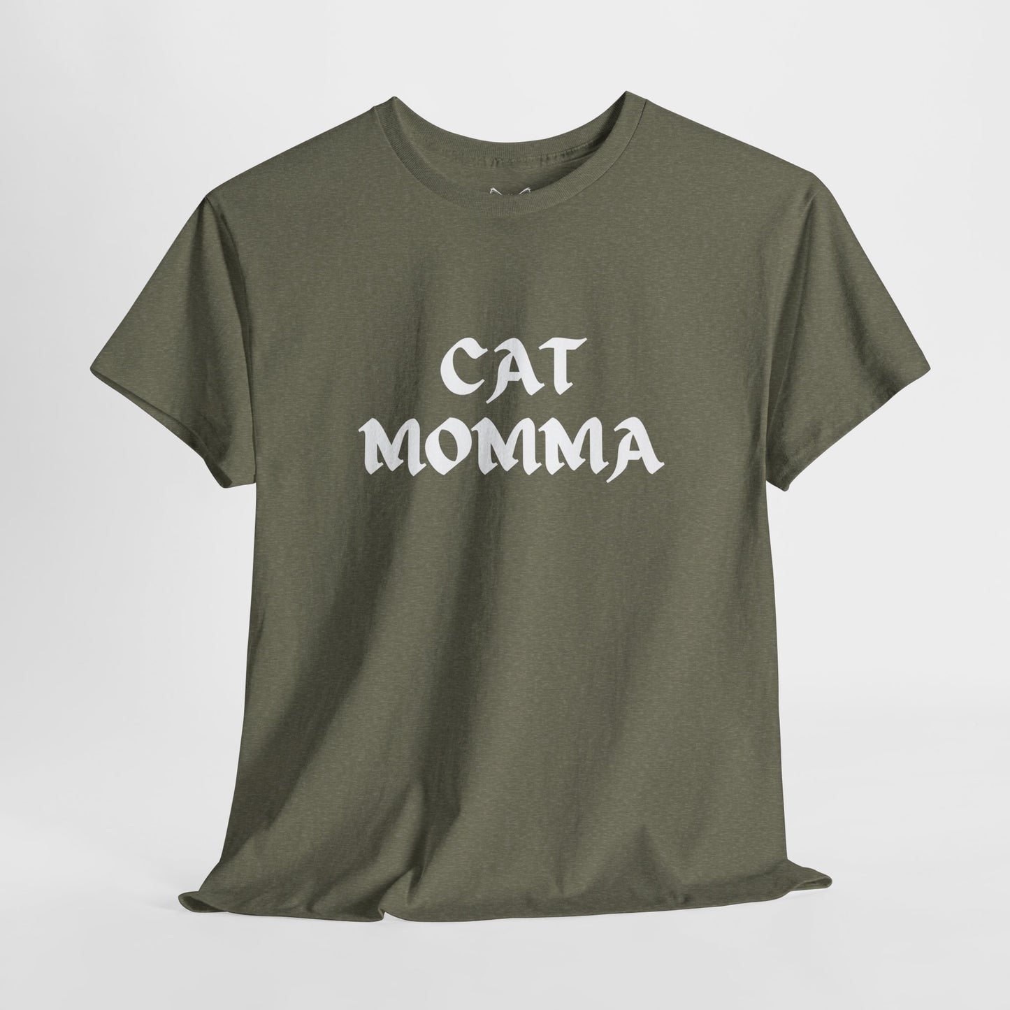 Military green t shirt- text cat momma