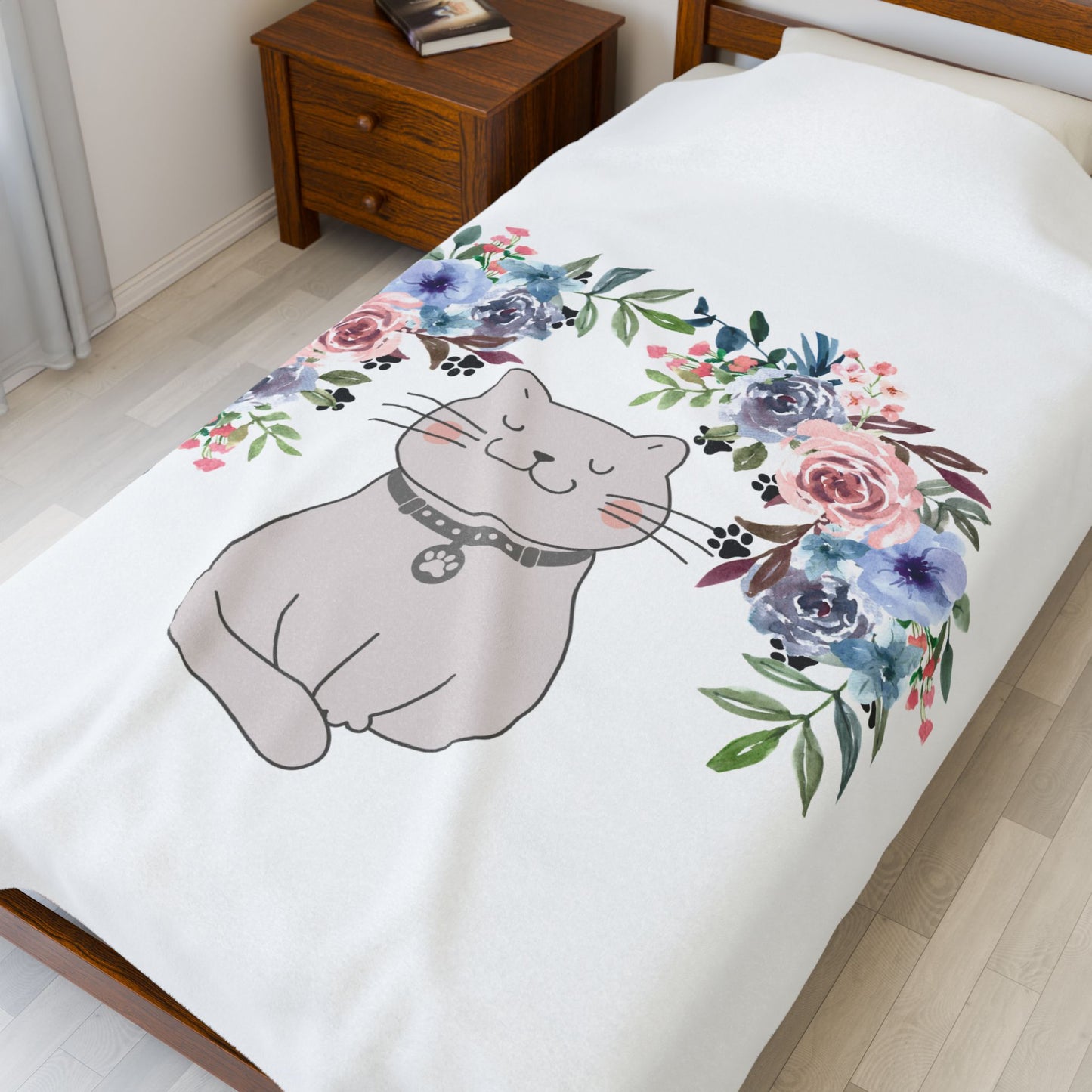 Flower Crown Cat Velveteen Plush Blanket