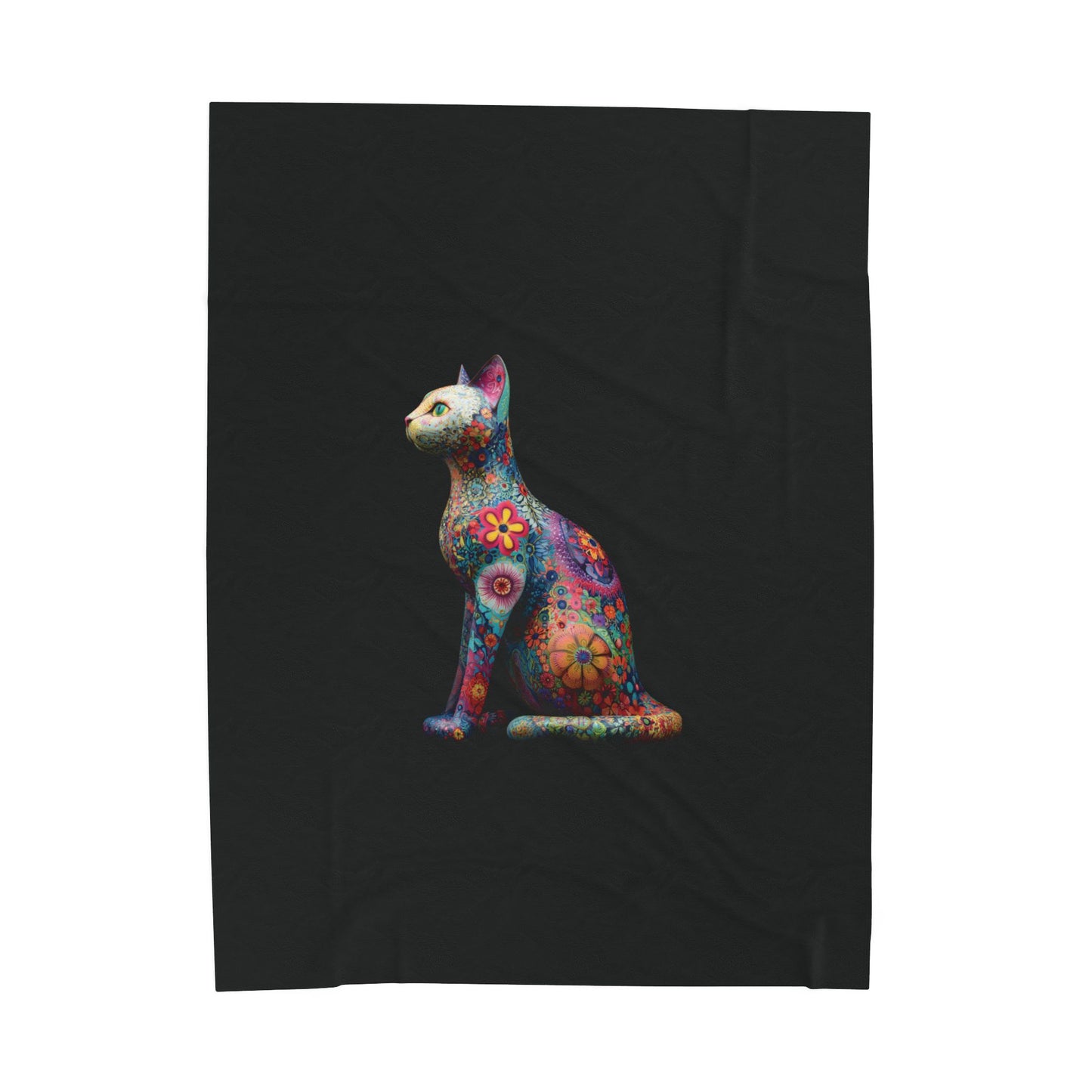 Colorful cat statue velveteen blanket