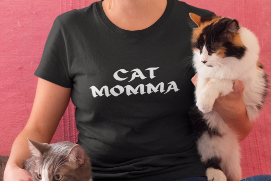 black t shirt- text cat momma