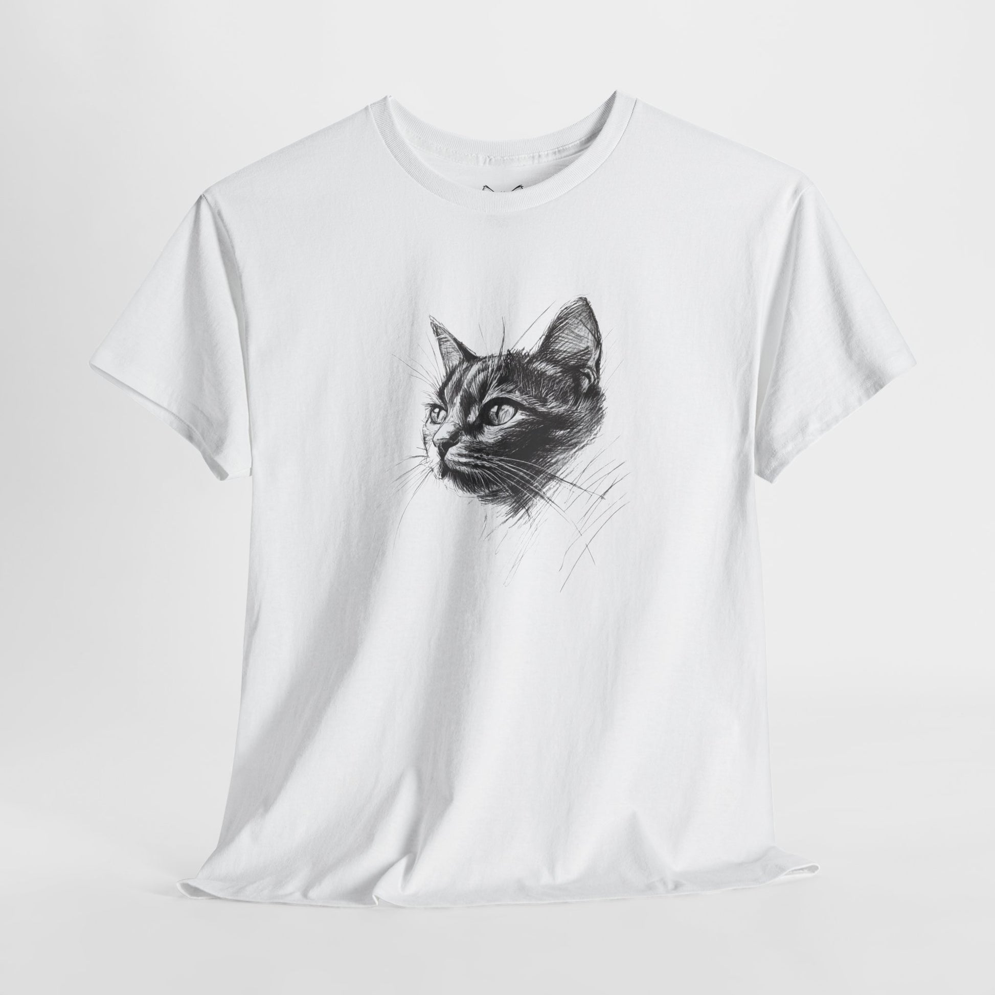 white t shirt- dark cat sketch