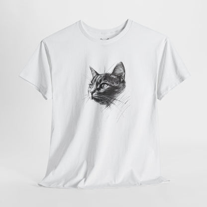 white t shirt- dark cat sketch