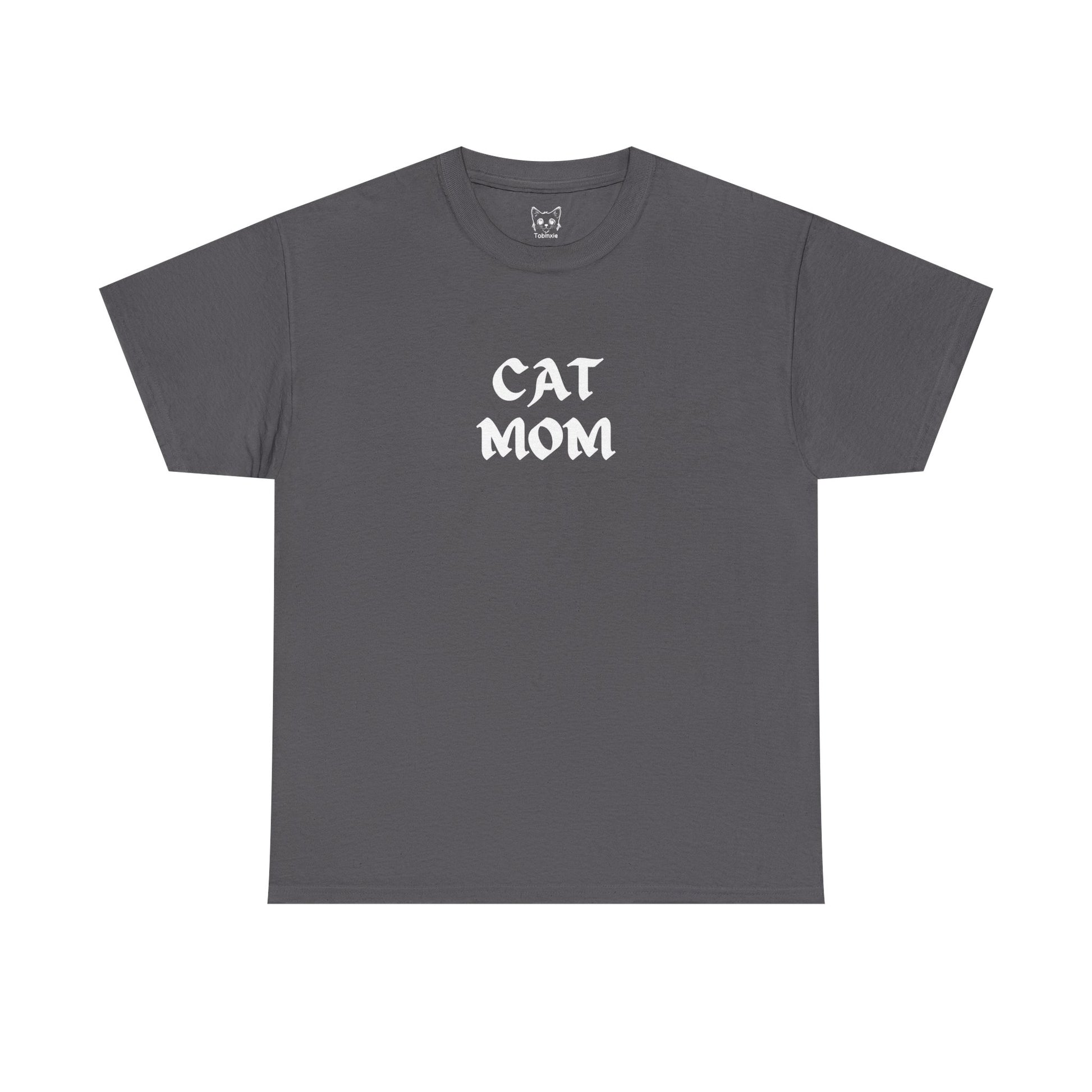 Charcoal color t shirt- text CAT MOM