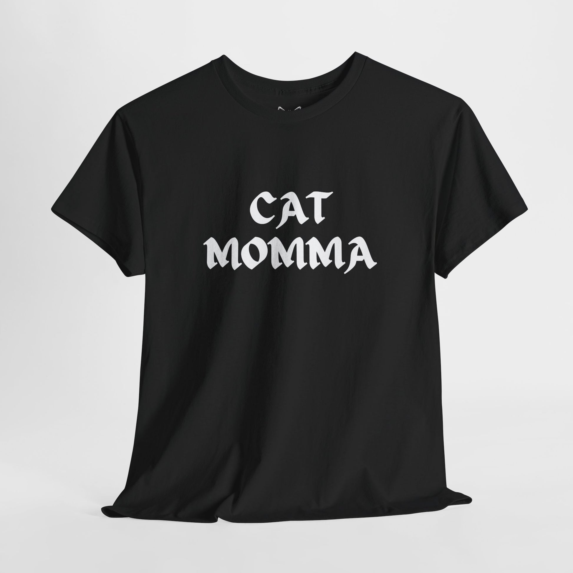 black t shirt- text cat momma 
