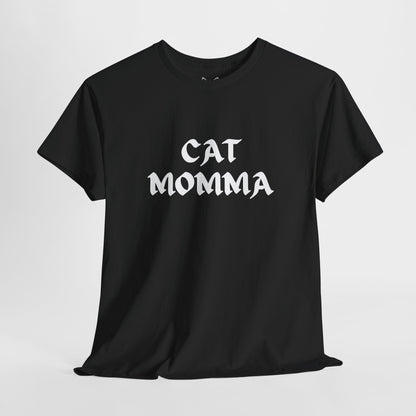 black t shirt- text cat momma 