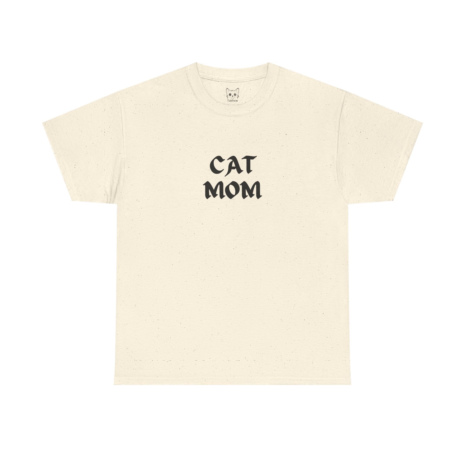 Natural color t shirt- text cat mom