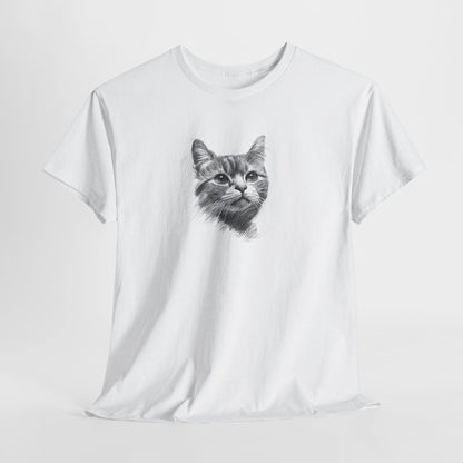white t shirt- cute cat sketch