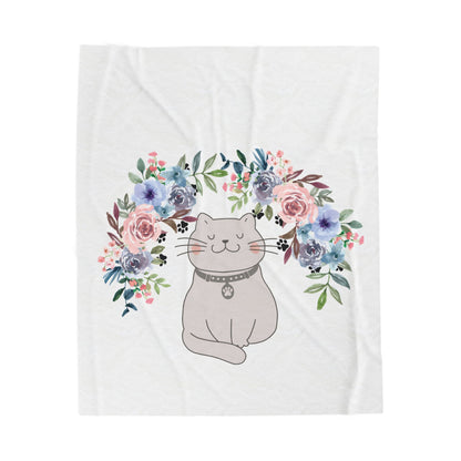 Flower Crown Cat Velveteen Plush Blanket