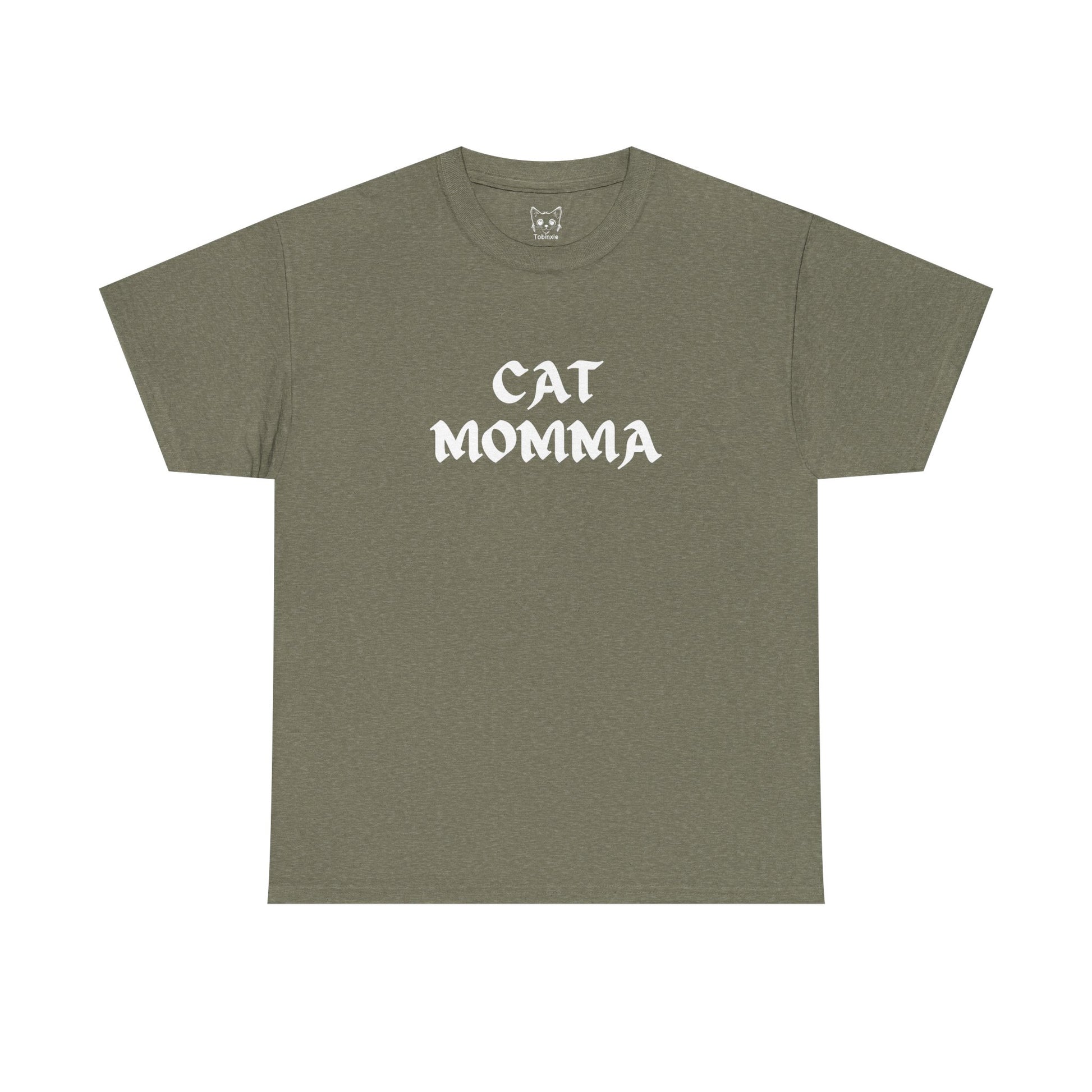 Military green t shirt- text cat momma 