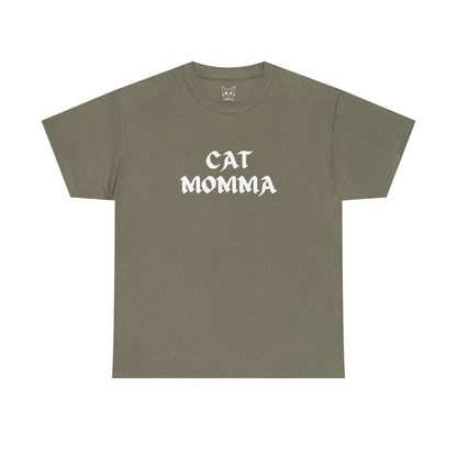 Military green t shirt- text cat momma 