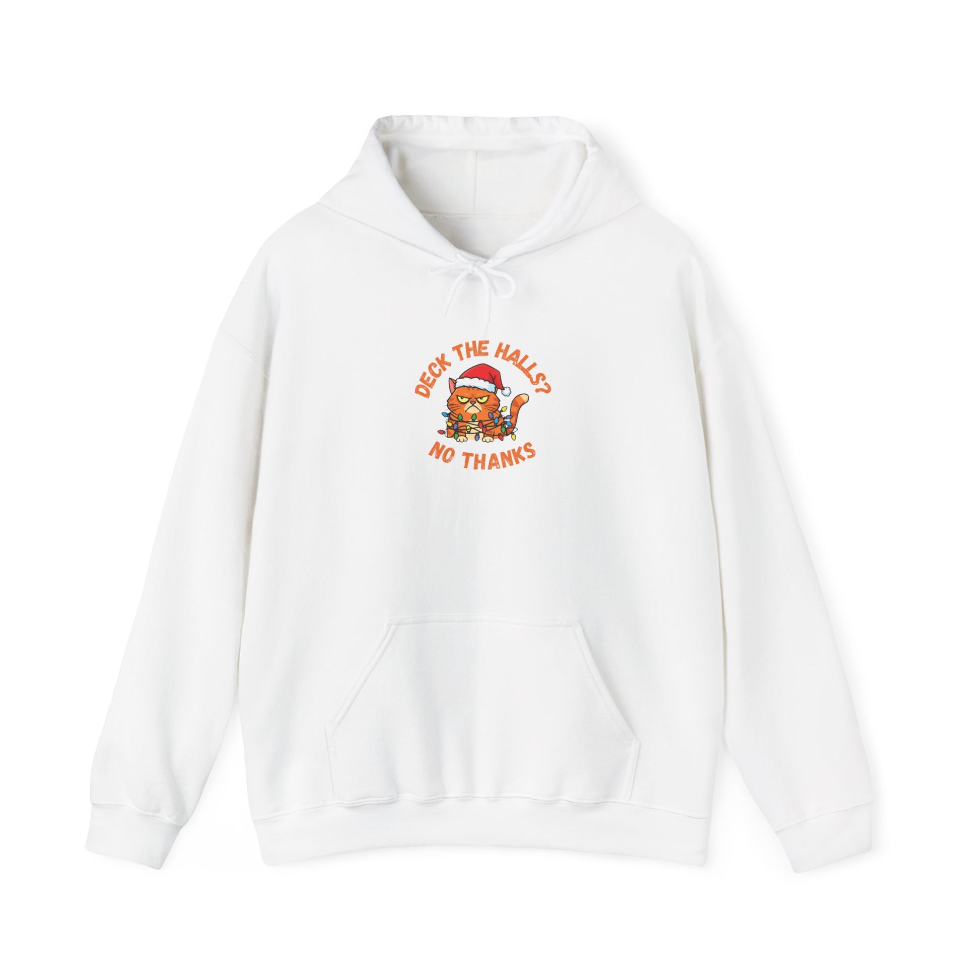 White hoodie with a Christmas-themed graphic on a white background