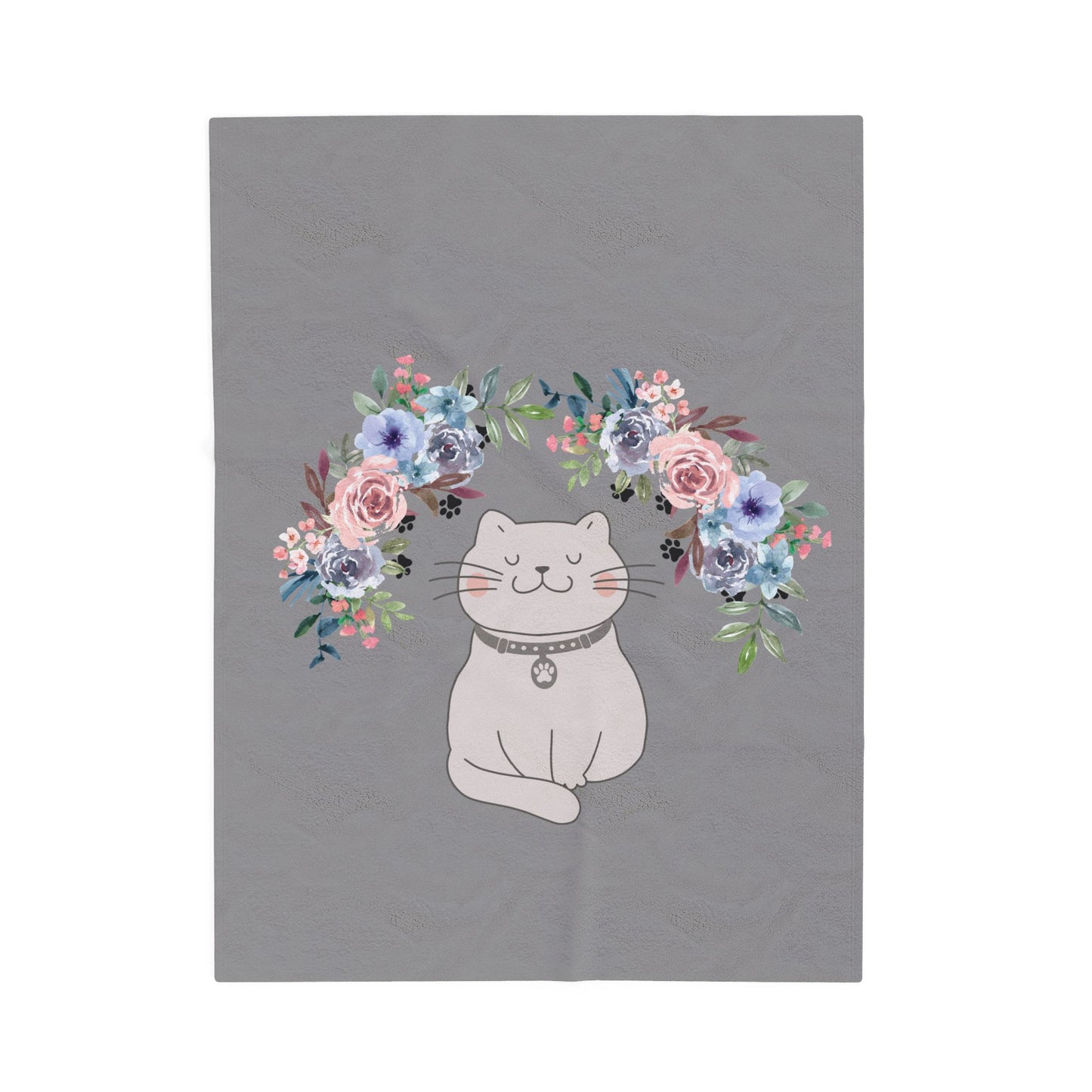Flower Crown Cat Grey Velveteen Plush Blanket