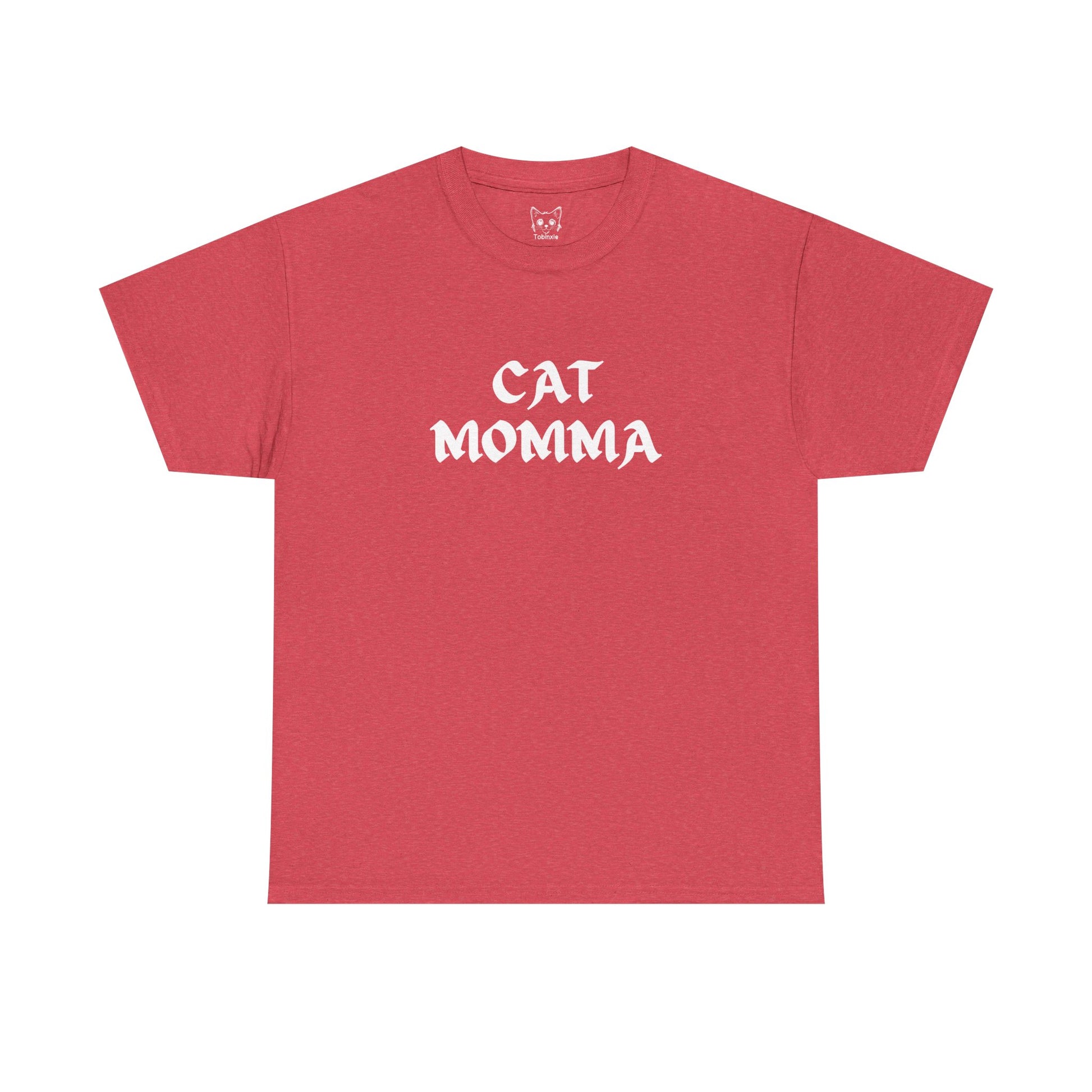 Heather red t shirt- text cat momma 