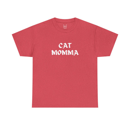 Heather red t shirt- text cat momma 