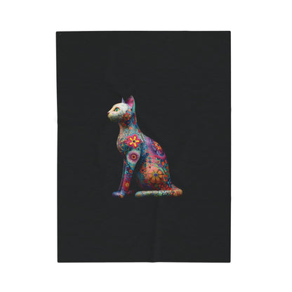 Colorful cat statue velveteen blanket