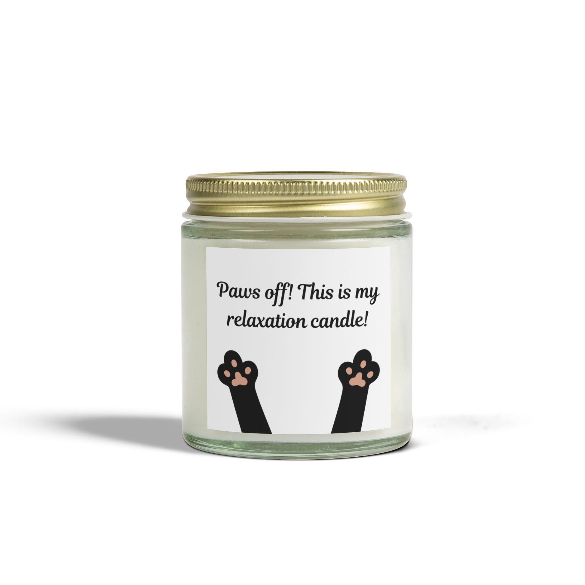 candle with cat paw image and paws off text