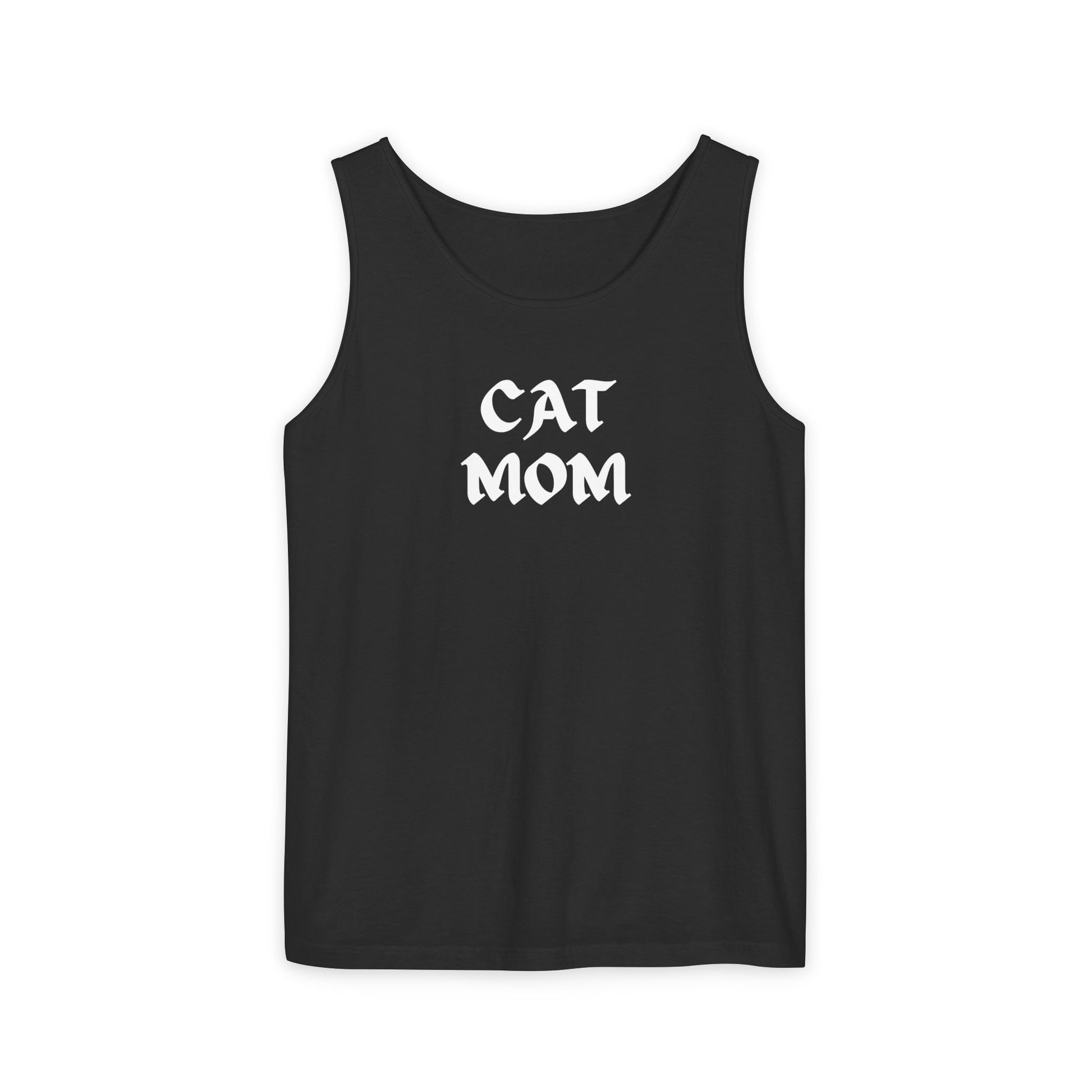 Black tank top. cat mom text 