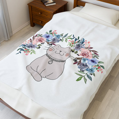 Flower Crown Cat Velveteen Plush Blanket