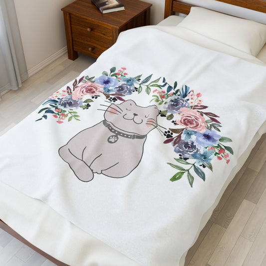 Flower Crown Cat Velveteen Plush Blanket