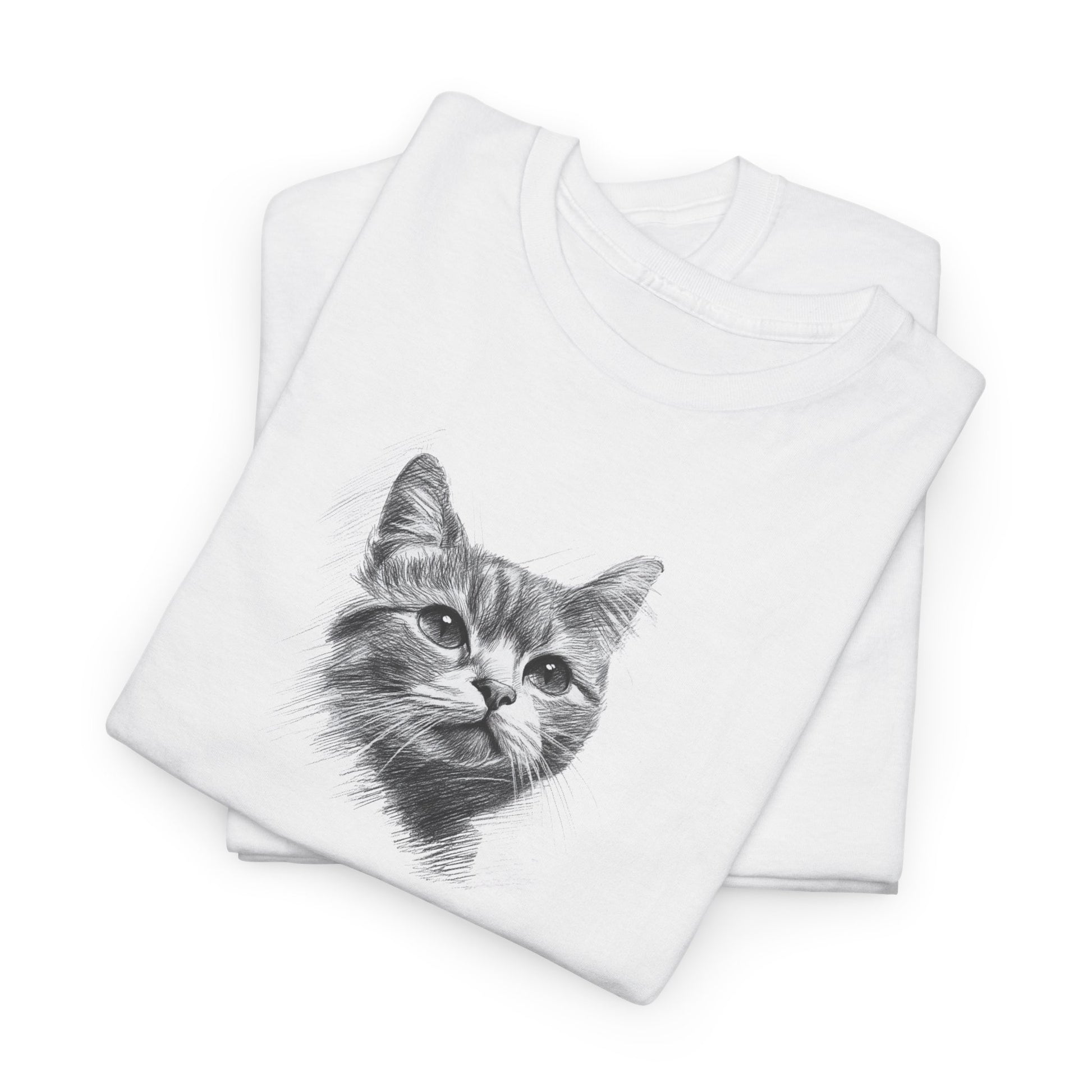 white t shirt- cute cat sketch