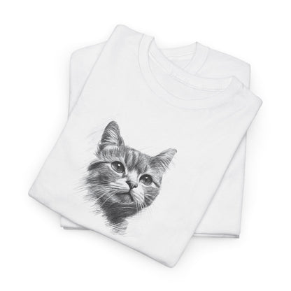 white t shirt- cute cat sketch