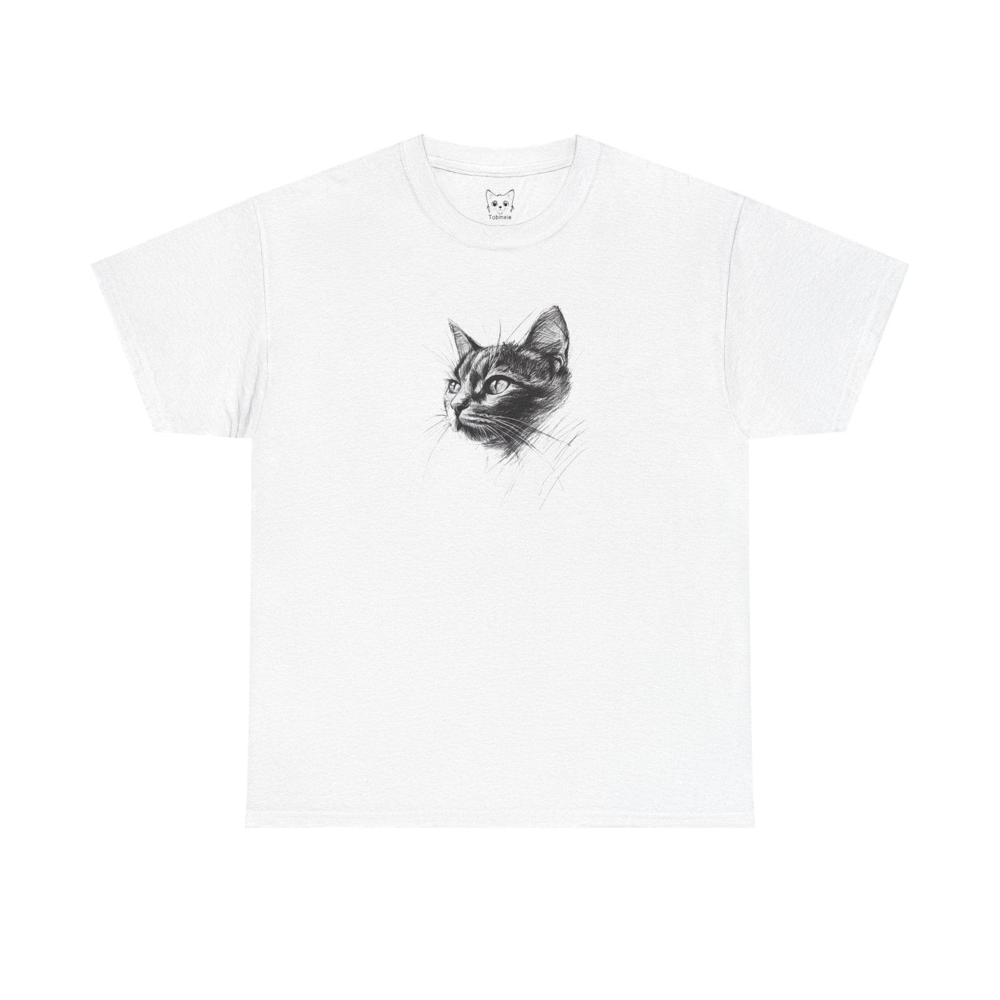 white t shirt- dark cat sketch