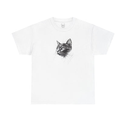 white t shirt- dark cat sketch