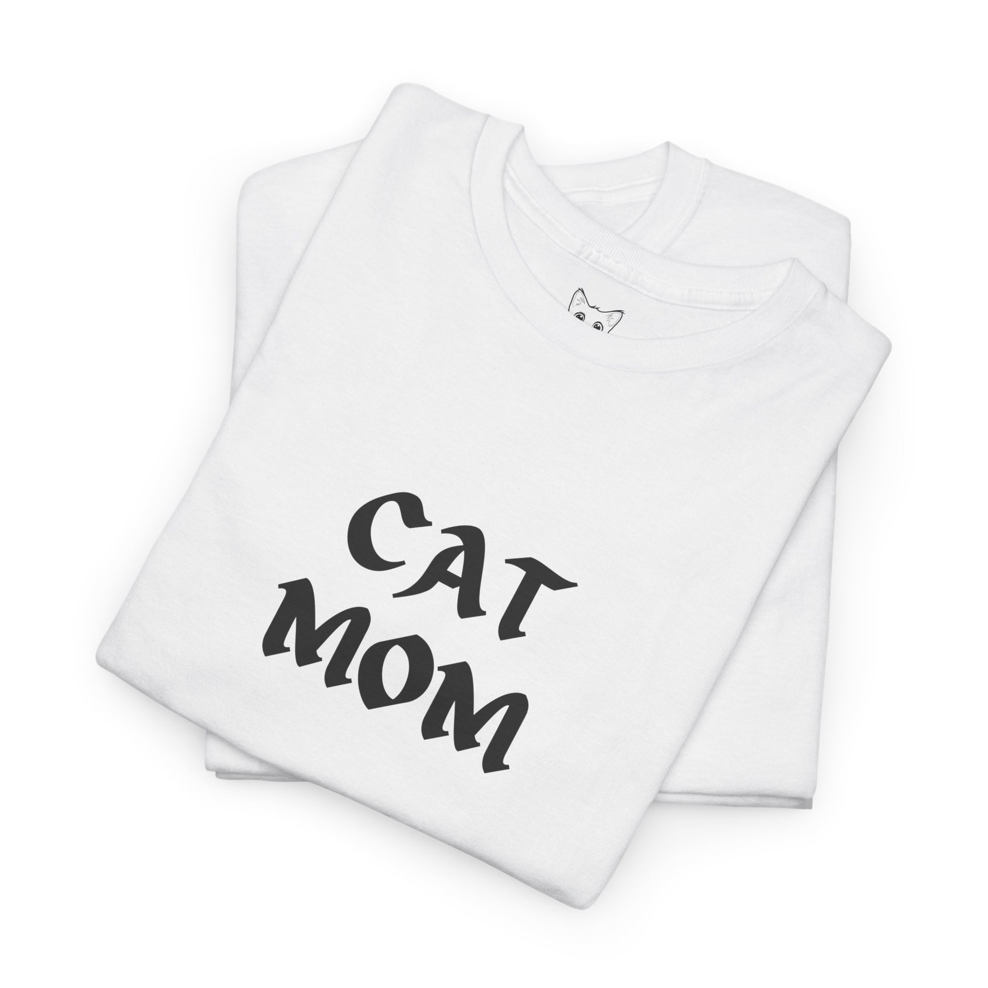 WHITE T SHIRT. TEXT CAT MOM