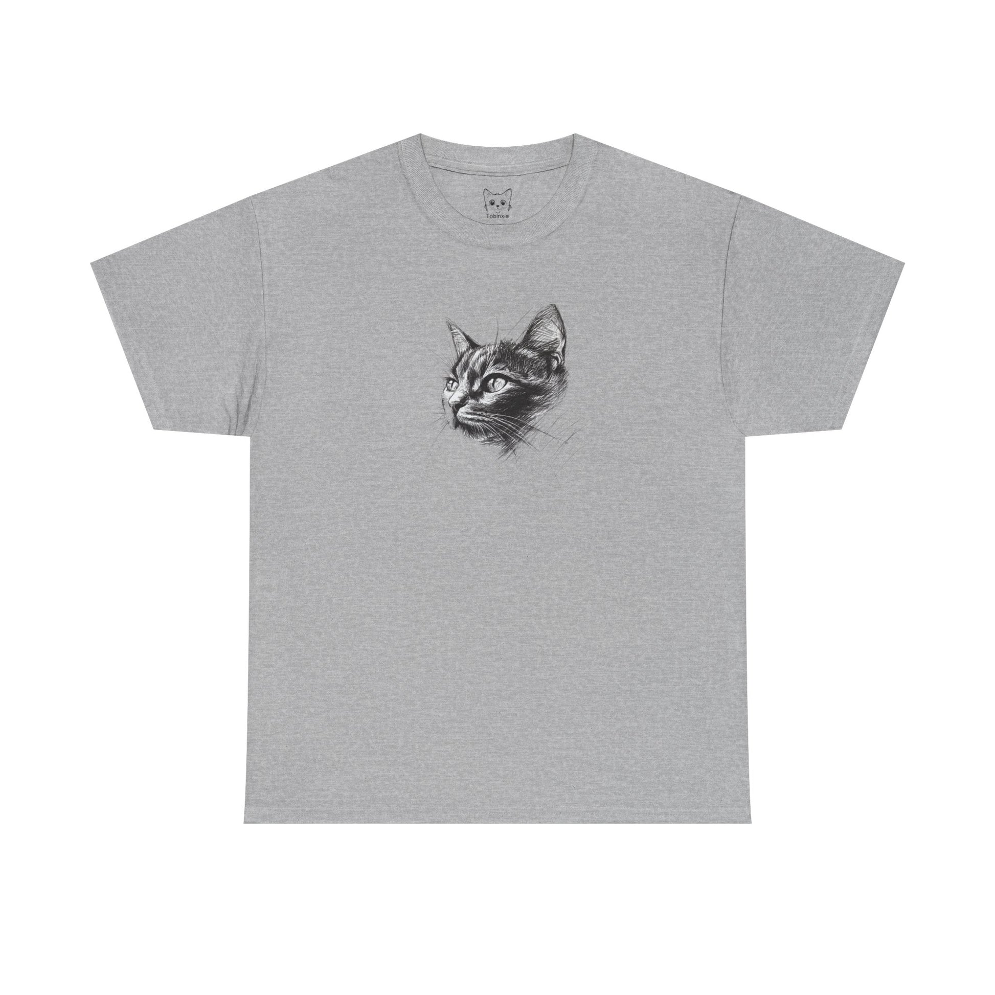 Sports grey t shirt- dark cat sketch