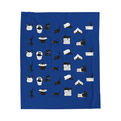 Blue Mischievous Clowder Velveteen Plush Blanket