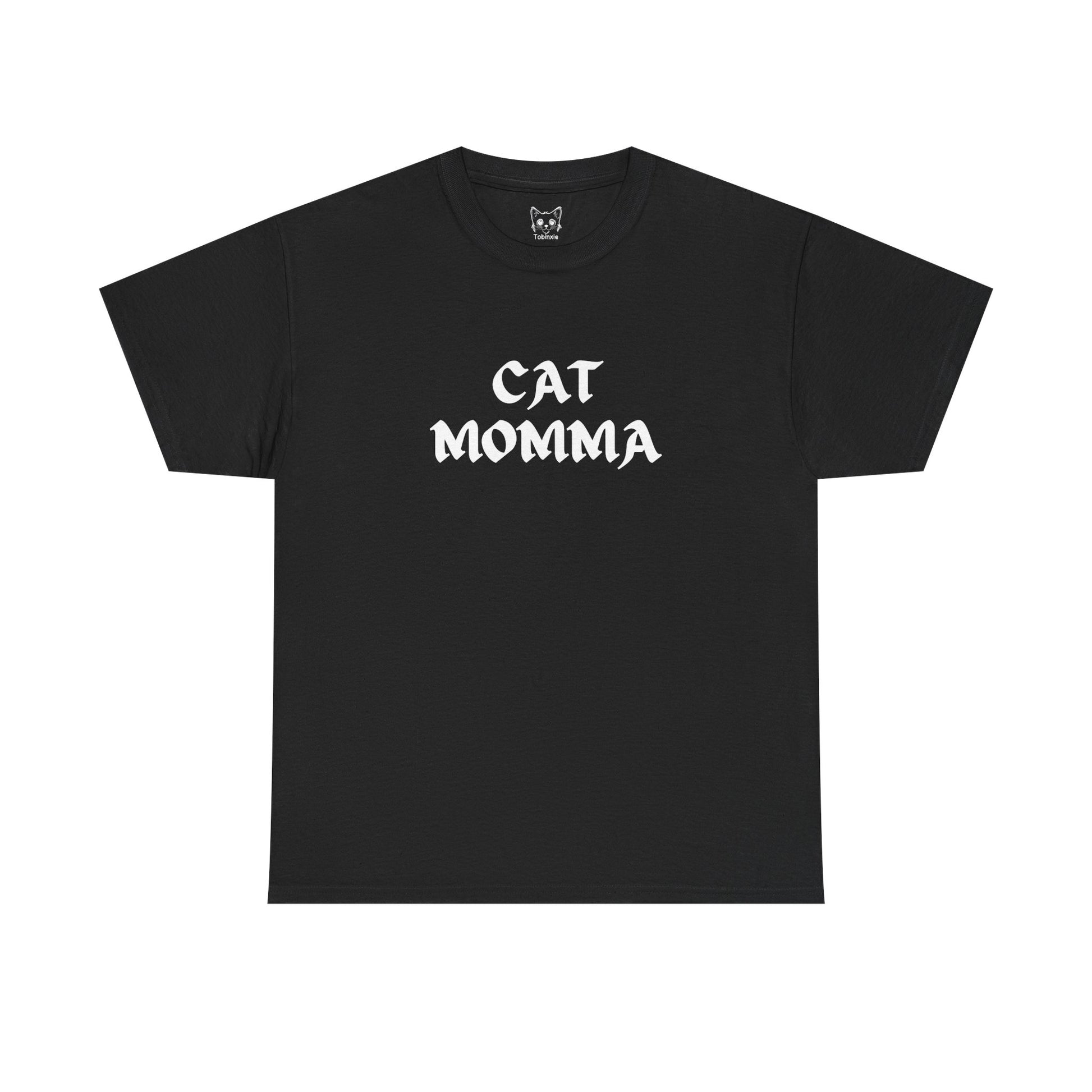 black t shirt- text cat momma 